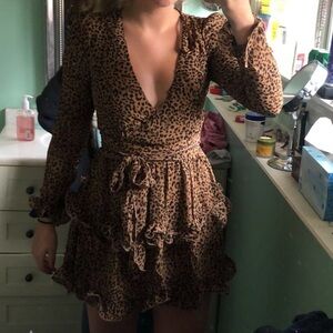 Angel Biba Cheetah Print Long Sleeve Dress with Tie